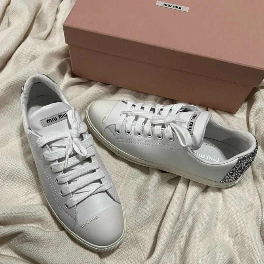 MIU MIU White Silver Glitter Women’s Sneakers